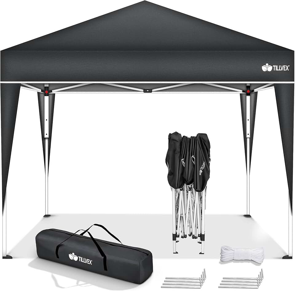 tillvex - Tente Pliante Jardin série - 3x3m - Hauteur réglable, UV50+, sac