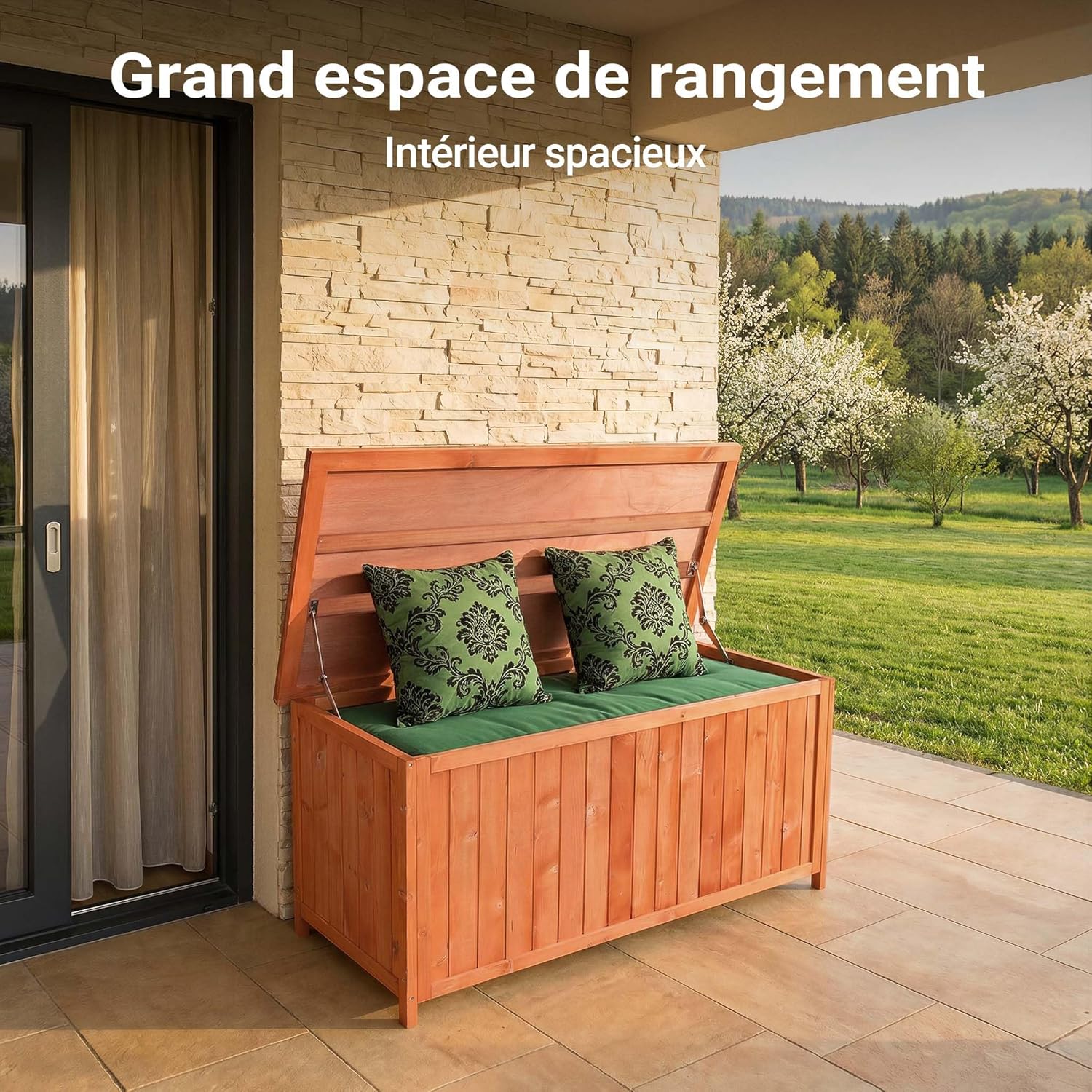 Wiltec - Coffre de jardin bois épicéa 127x55x60 cm, couvercle et fixations