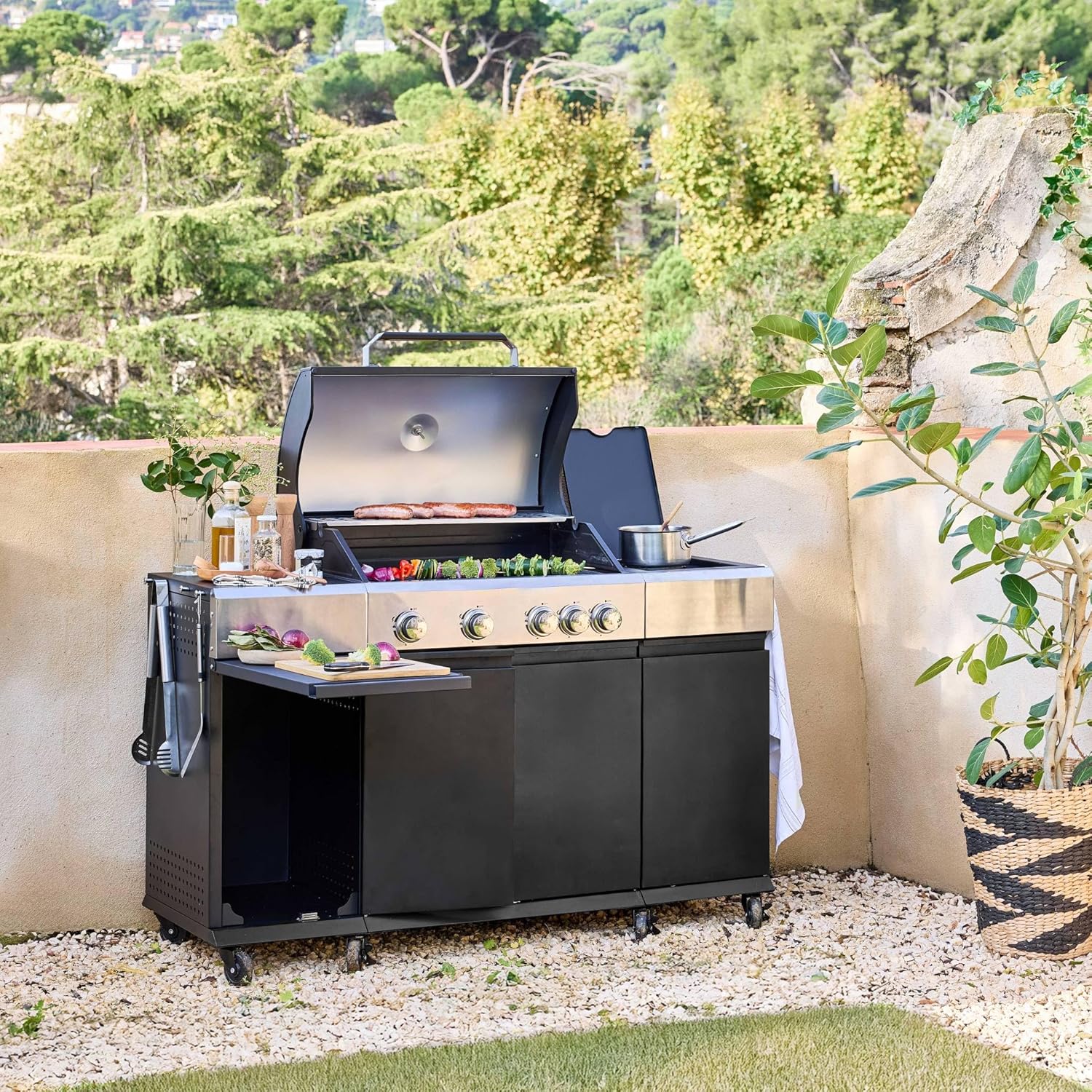 sweeek - Maxim barbecue gaz 4 brûleurs, 145,5x61,5x143,5cm, thermomètre, récupérateur, grille chauffante