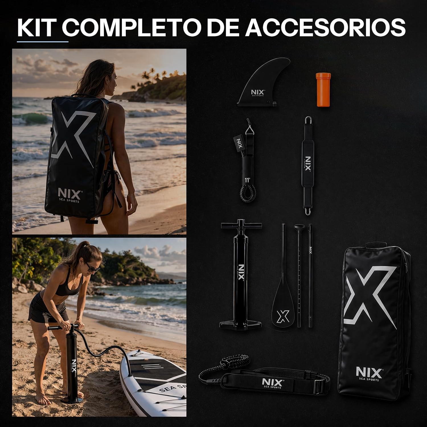 Nixsea - SUP Allround 335 cm - antidérapant, quille amovible, adulte 159 kg