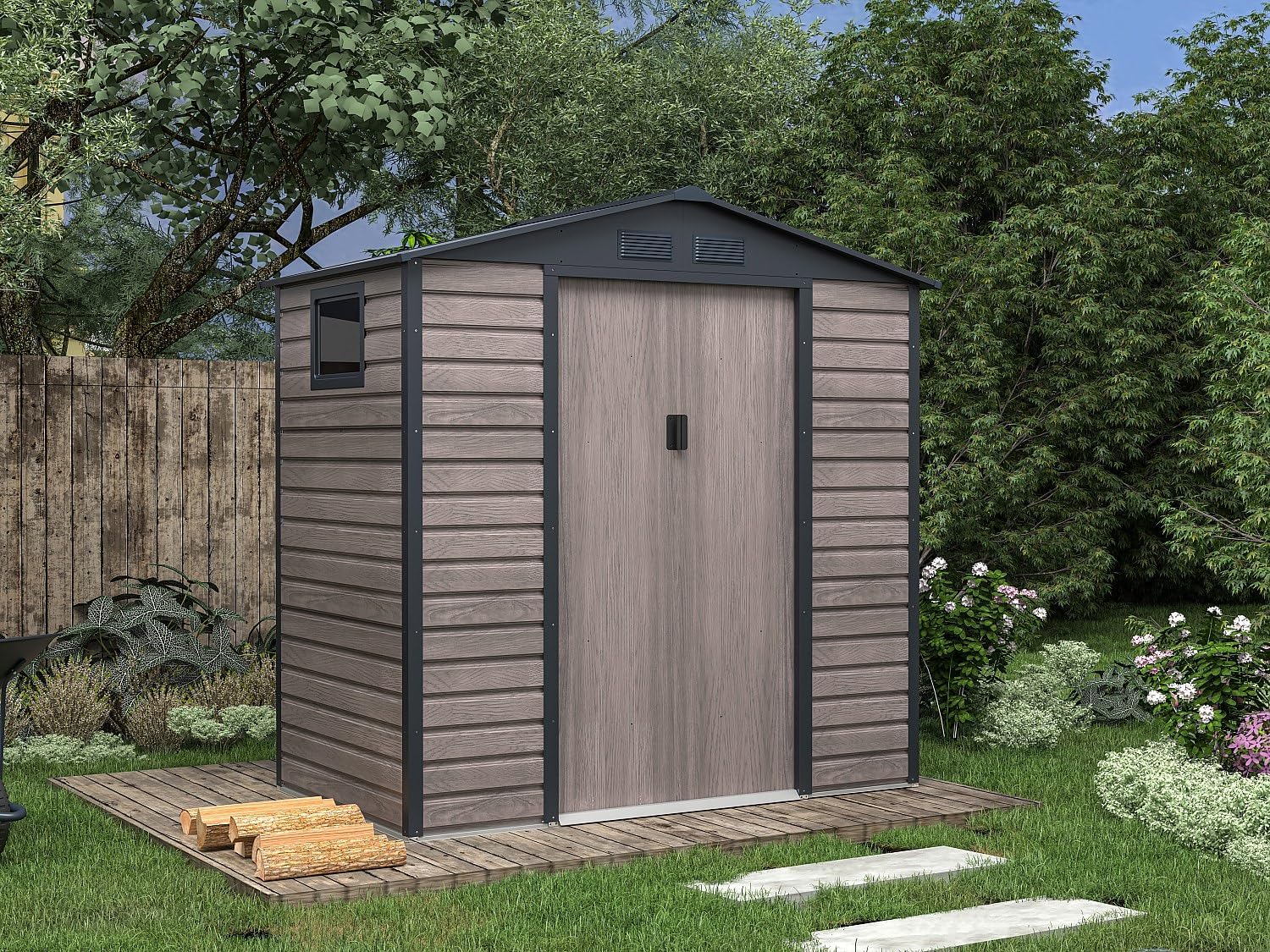Vente-unique - abri de jardin acier galvanisé 2,79m², effet bois gris - ADELMO