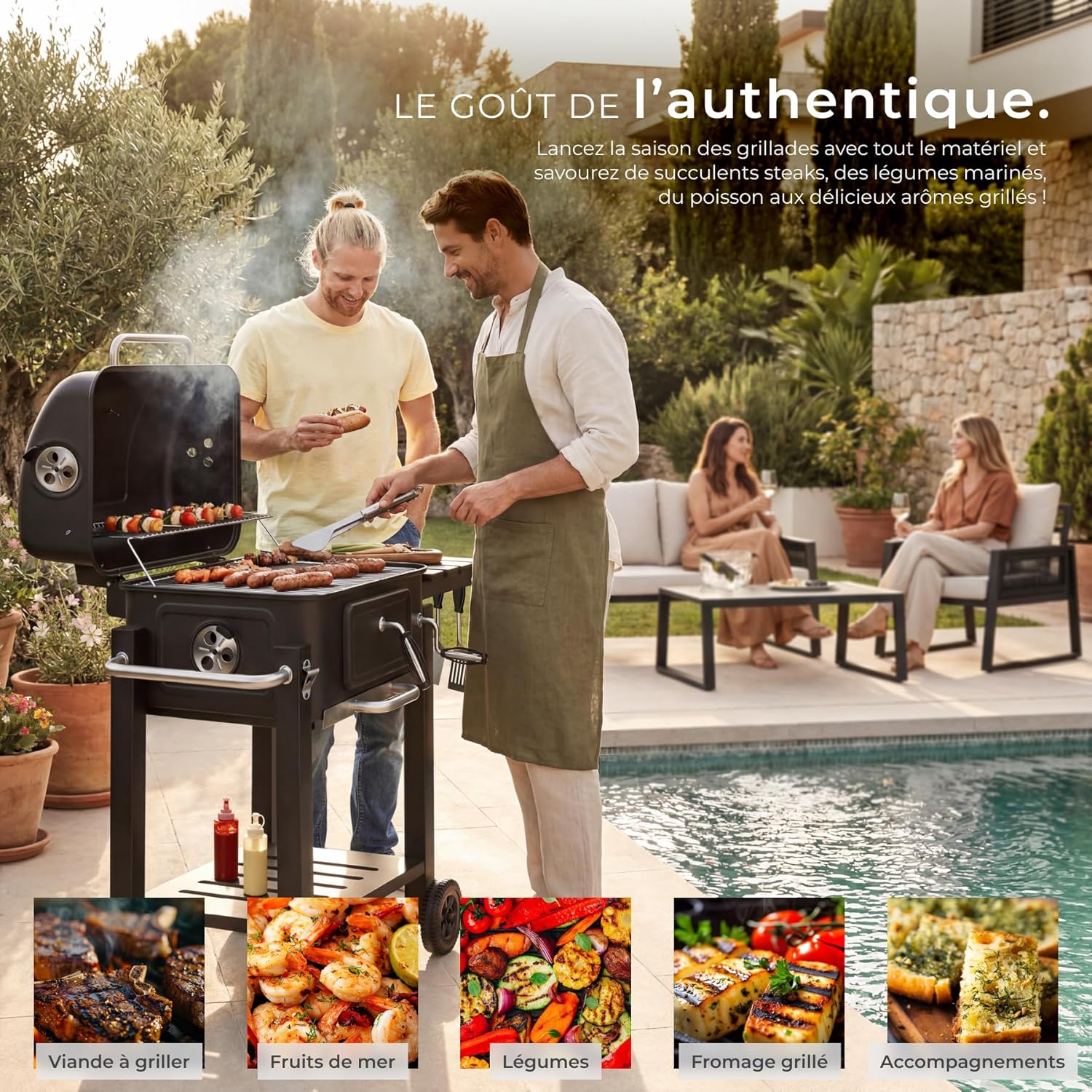 tectake - Barbecue charbon série - 110x64x104 cm, tiroir cendres, hauteur réglable