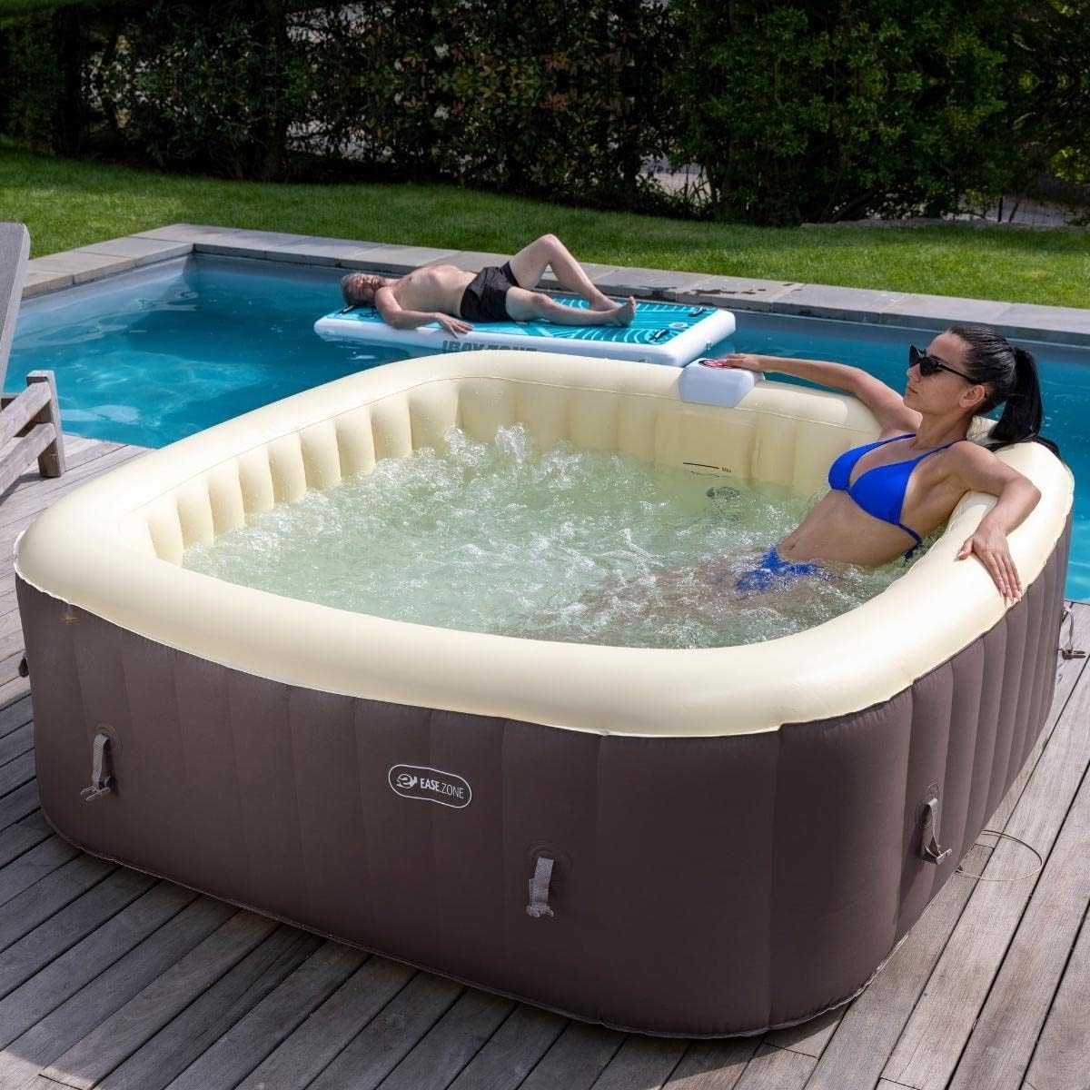 EASE.ZONE Spa hydromassage Gonflable Chauffant 4-6 Personnes 185 x 65 cm Pompe Super silencieuse intégrée, Marron