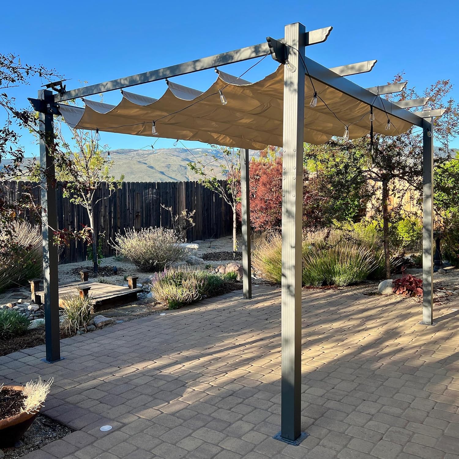 PURPLE LEAF - pergola aluminium série - 4x3,2m - toile teintée, toit coulissant, kaki