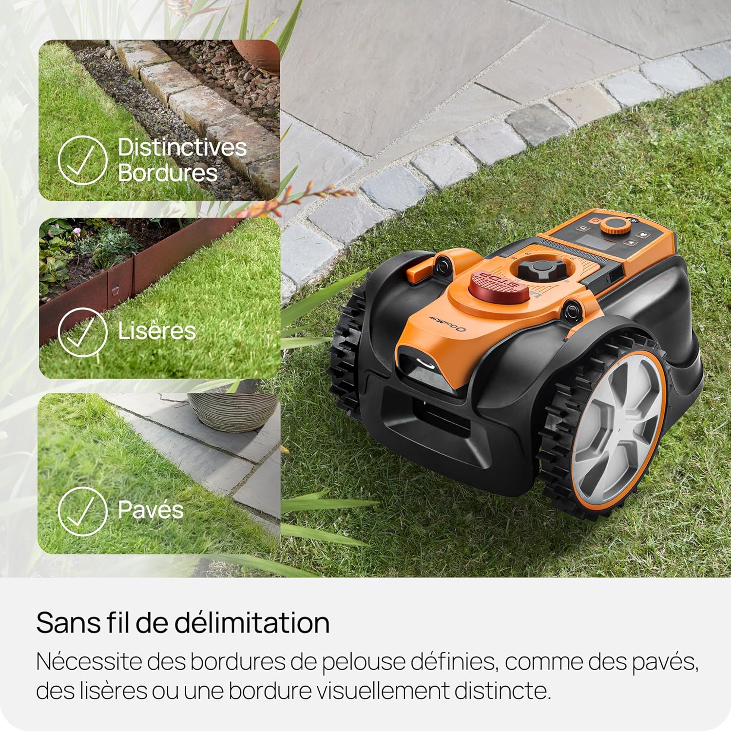 LawnMaster - Robot tondeuse caméra/app, 500m², sans fil, LCD