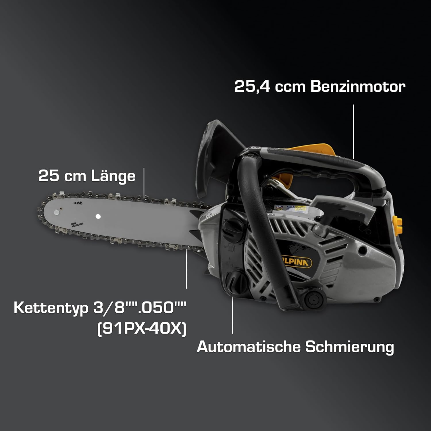 Alpina - APR 25 - guide 25 cm - moteur 25,4 cc, 900 W, chaîne 21 m/s
