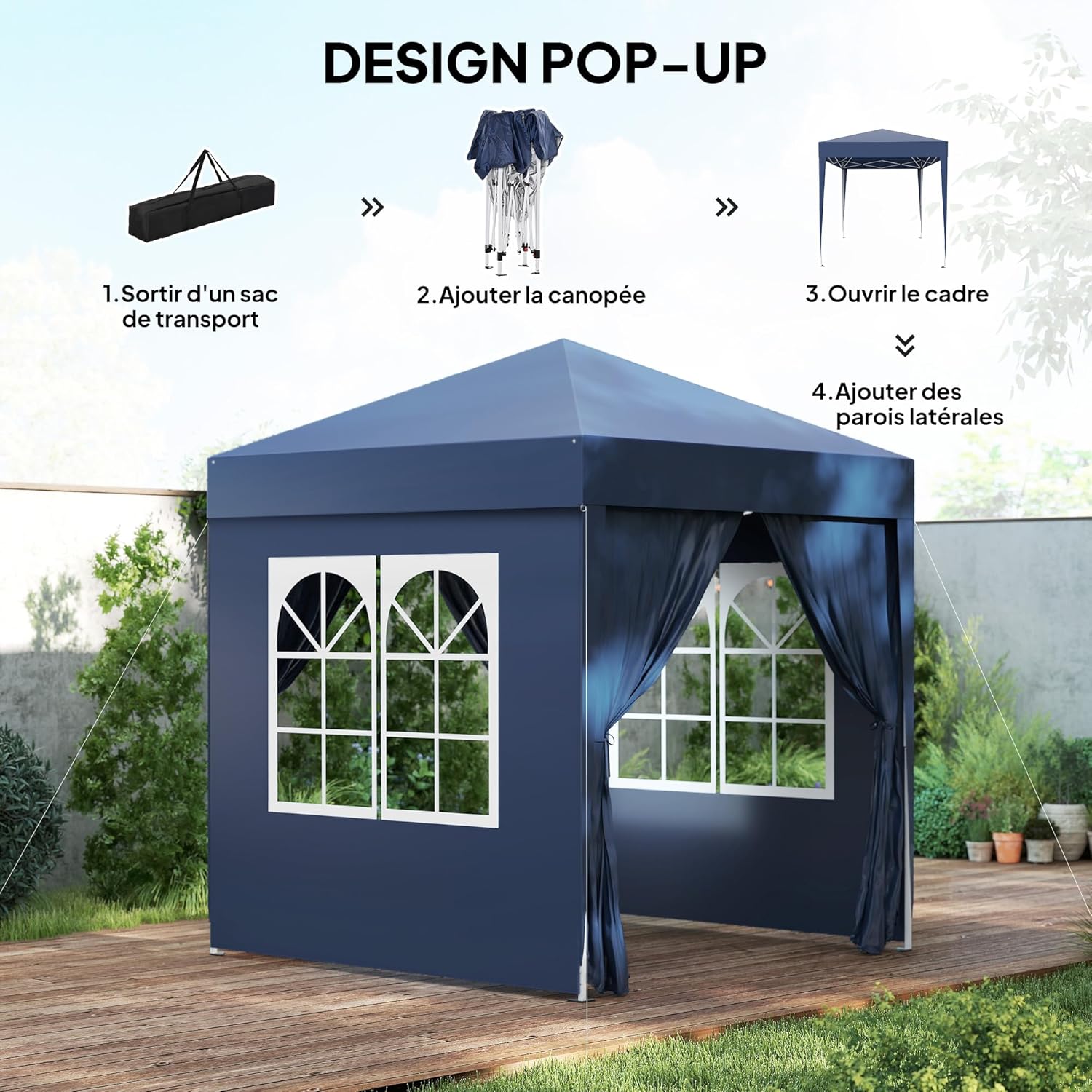 Outsunny - tonnelle pliante pop-up 2x2m - acier, UV, 4 côtés amovibles
