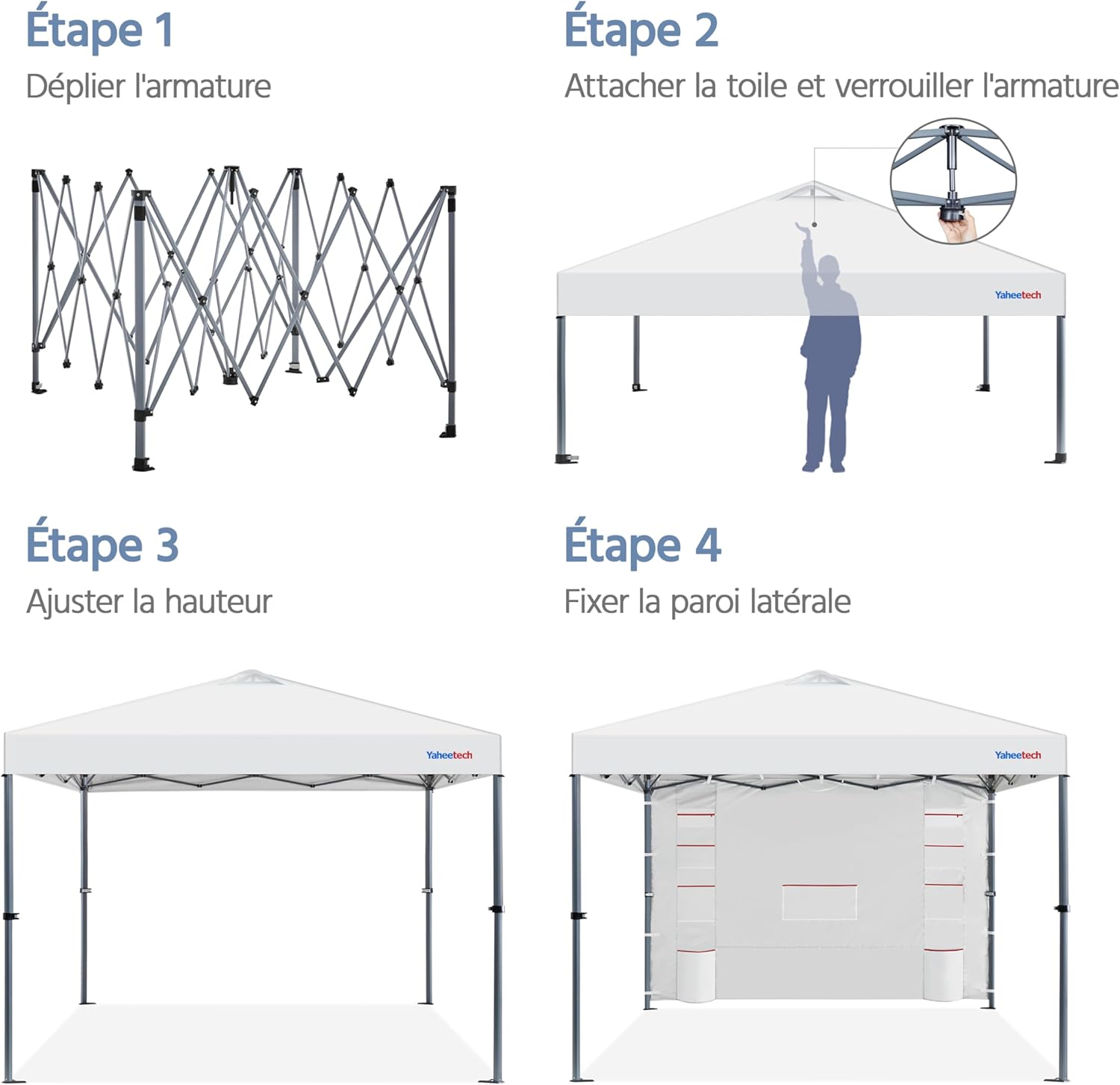 Yaheetech - tonnelle pop-up, pliable, latérales, réglable, imperméable, anti-UV - pour jardin terrasse camping