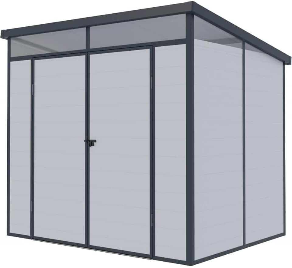 Jôbu – Abri de jardin résine 4,10m² toit plat, double porte, aluminium