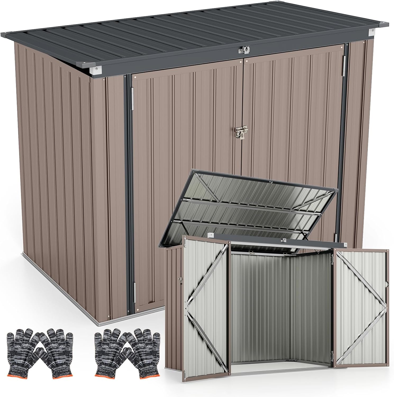 RELAX4LIFE - abri de jardin métal 172x100x129 cm, portes doubles, couvercle relevable