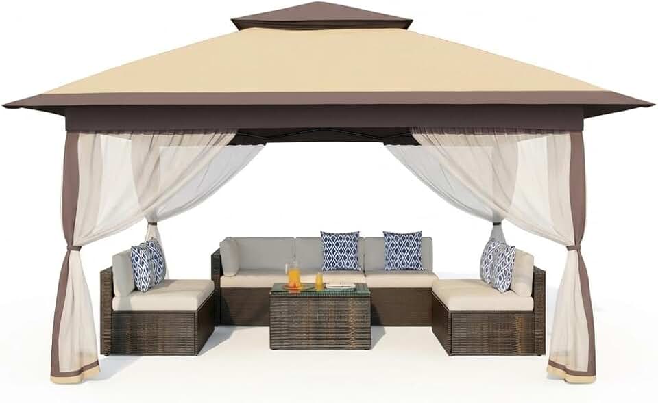 Garvee Montage One-Push, Protection UV 50+ – Tonnelle Pliante 3x3 m avec moustiquaire – Toit Double, 4 Sacs de Sable, Hauteur réglable, étanche – Idéal Jardin, terrasse, Barbecue