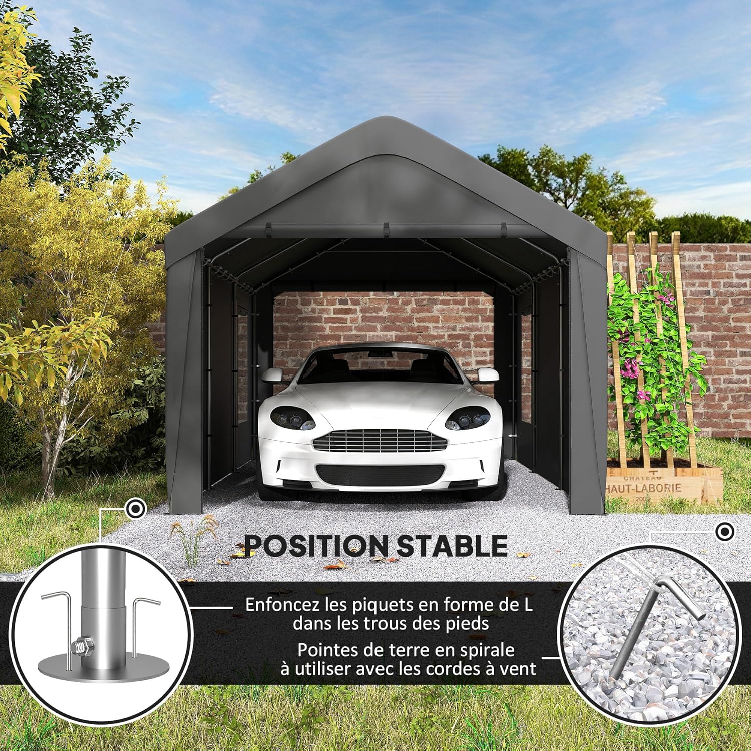 Outsunny - Carport 3x6 m - parois amovibles, 4 fenêtres, 2 portes roulantes