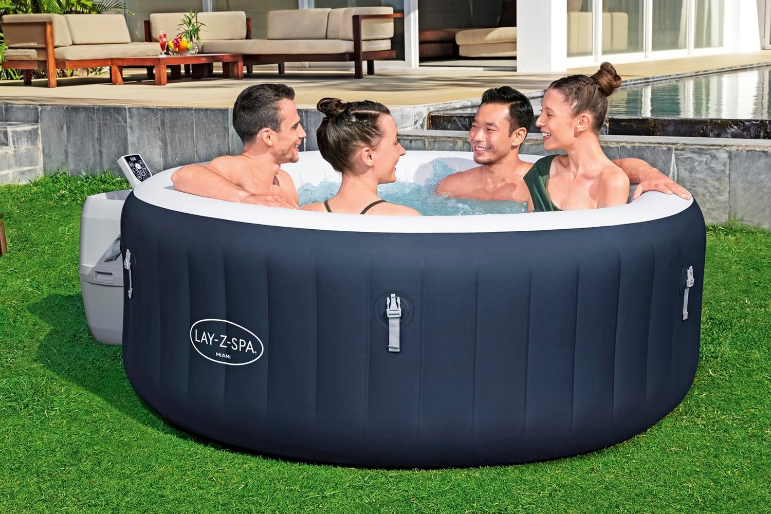 Bestway - Spa Gonflable Miami AirJet Efficacité énergétique pour 2 à 4 Personnes - 180 cm x 180 cm x 66 cm - Bleu