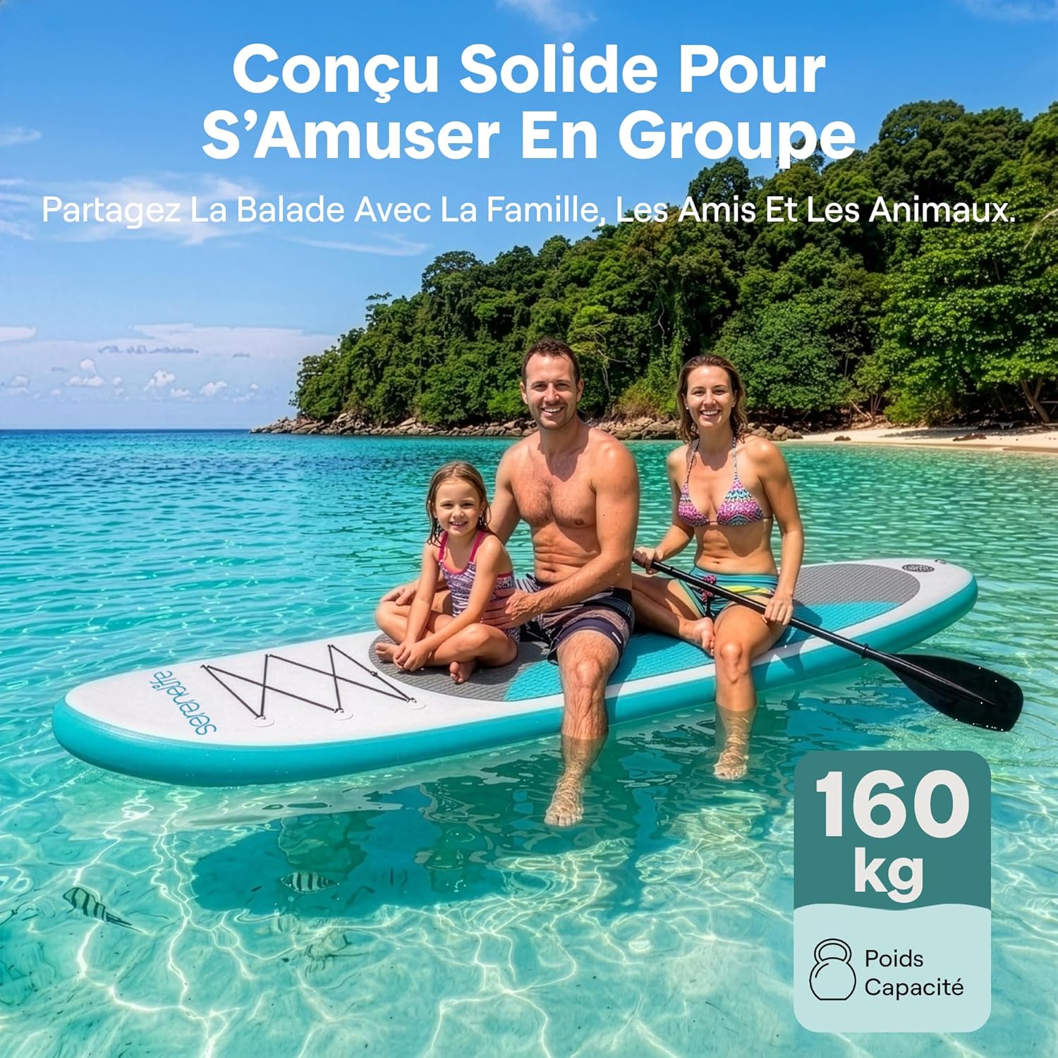 SereneLife Stand Up Paddle Gonflable Adulte 6” – Planche de Paddle avec Accessoires Sup, Sac de Transport, Pont Antidérapant, pour Mer, Lac, Rivière