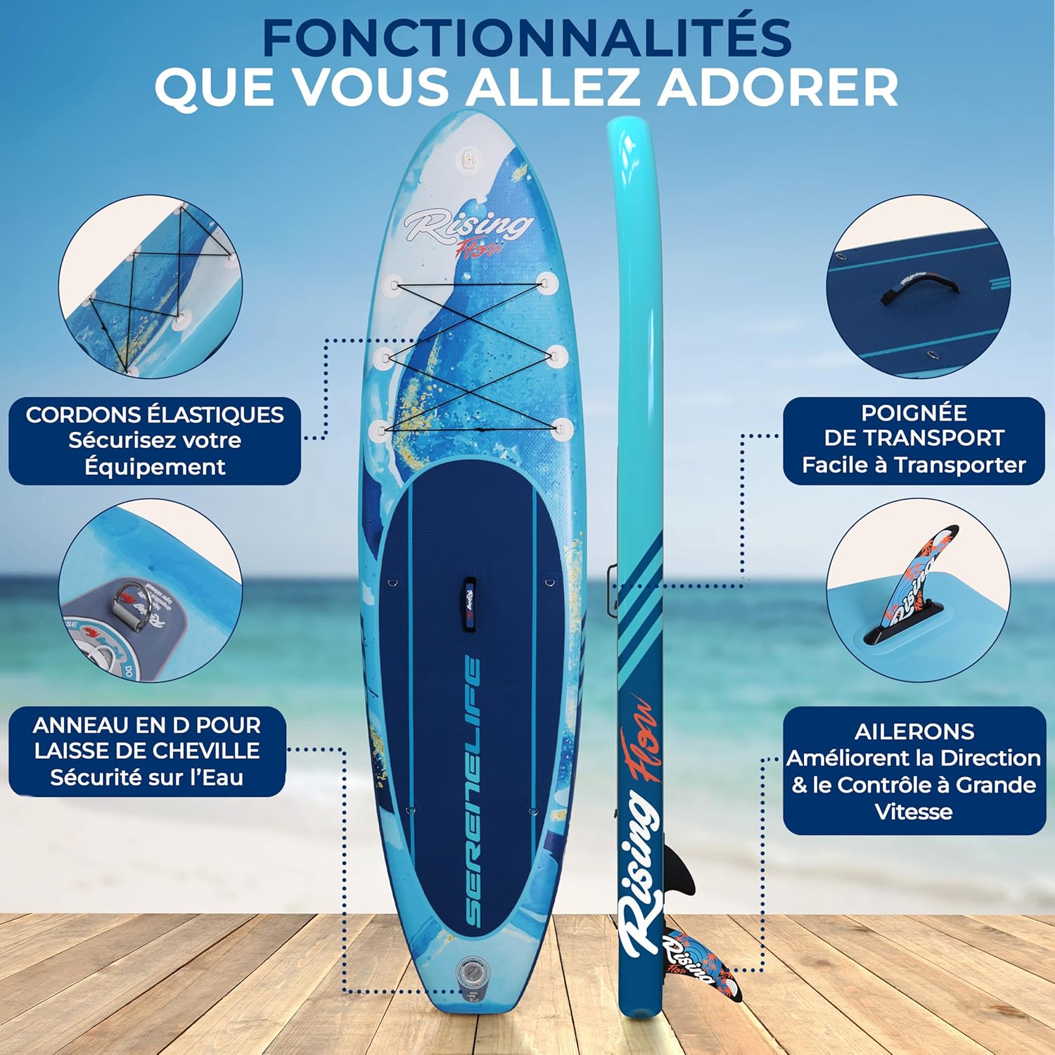 SereneLife - Paddle gonflable adulte 6” - accessoires, sac, pont antidérapant - SLPDS6