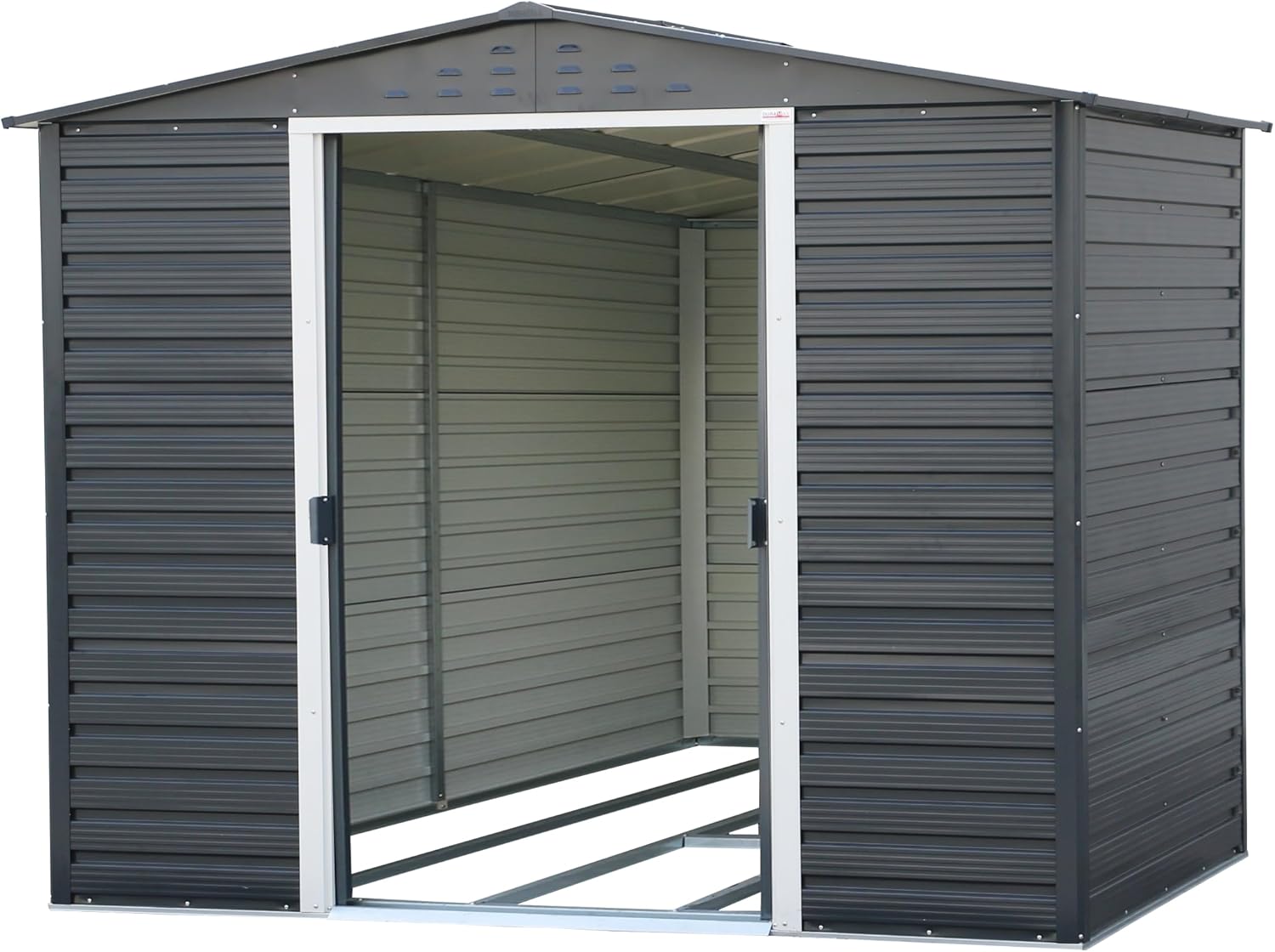 Duramax Alpine 8 x 6 (4,79 m²) Abri de Jardin en métal avec Base en métal, Acier galvanisé à Chaud, Structure de Toit renforcée, Abri de Jardin sans Entretien et résistant aux intempéries, Anthracite