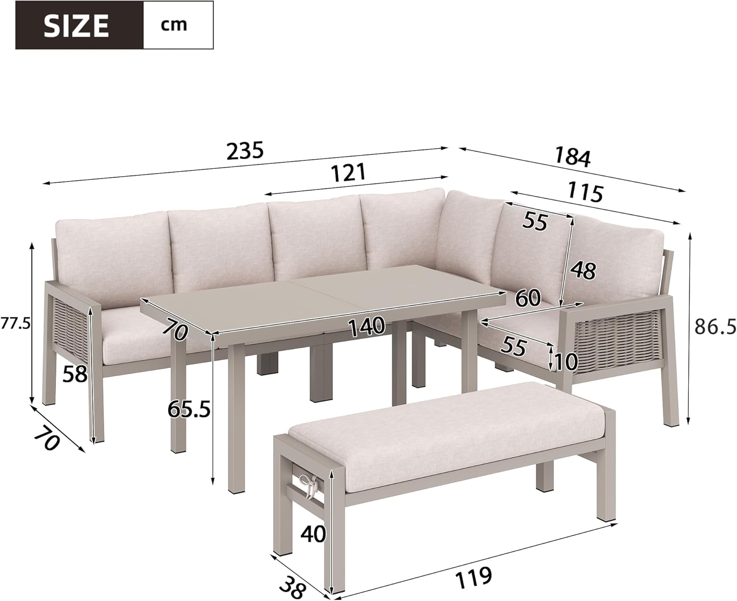 Sapgaks - I-Kaki - ensemble jardin 8 pers. - fer, verre, corde PE