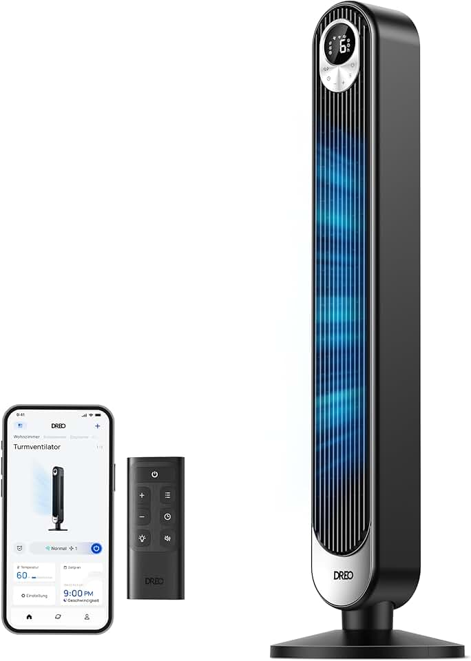 Dreo - Ventilateur colonne Alexa série - 106 cm - 9 vitesses, 4 modes, oscillation 90°, minuterie 12h