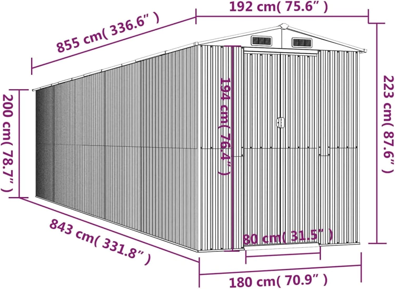 ShGaxin Abri de jardin, abris pour parcelles, abris de jardin, abri de jardin extérieur, maisons préfabriquées, acier galvanisé anthracite 192 x 855 x 223 cm