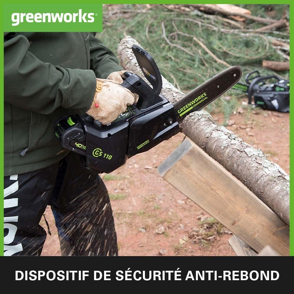 Greenworks GD40TCSK2 Tronçonneuse à Batterie Top Poignée Moteur Sans Balais, Longueur Guide-Chaîne 25 cm, Vitesse de Chaîne 12m/s, 2,4kg, Graisseur Automatique, Anti-rebond, Batterie 40V 2Ah, Chargeur
