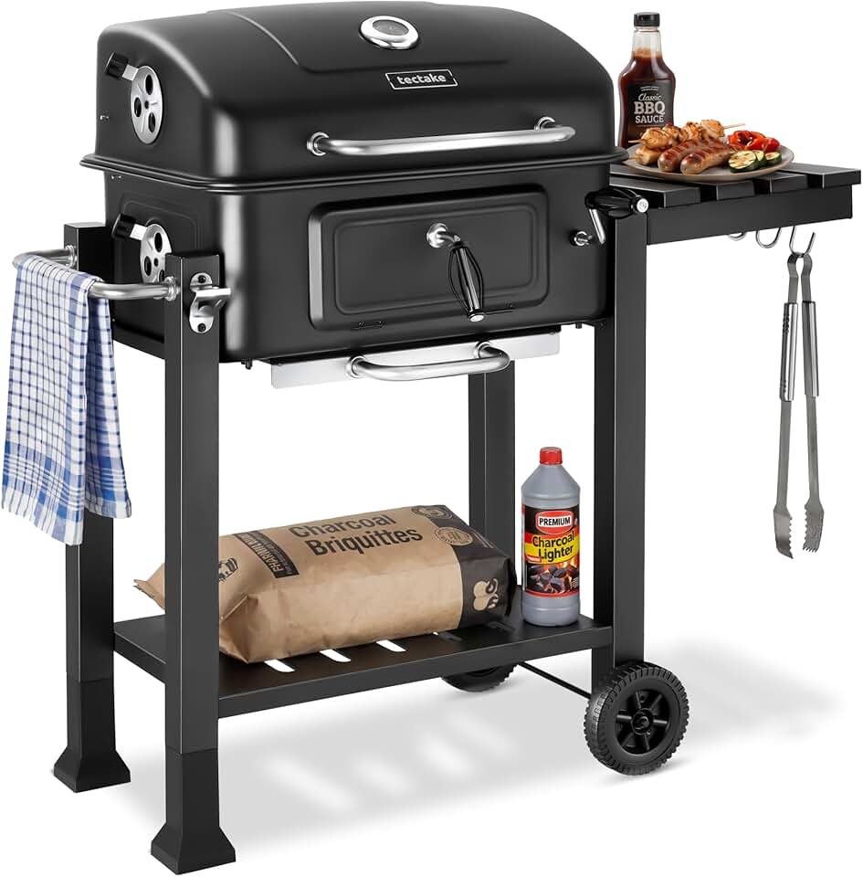 tectake - Barbecue charbon série - 110x64x104 cm, tiroir cendres, hauteur réglable