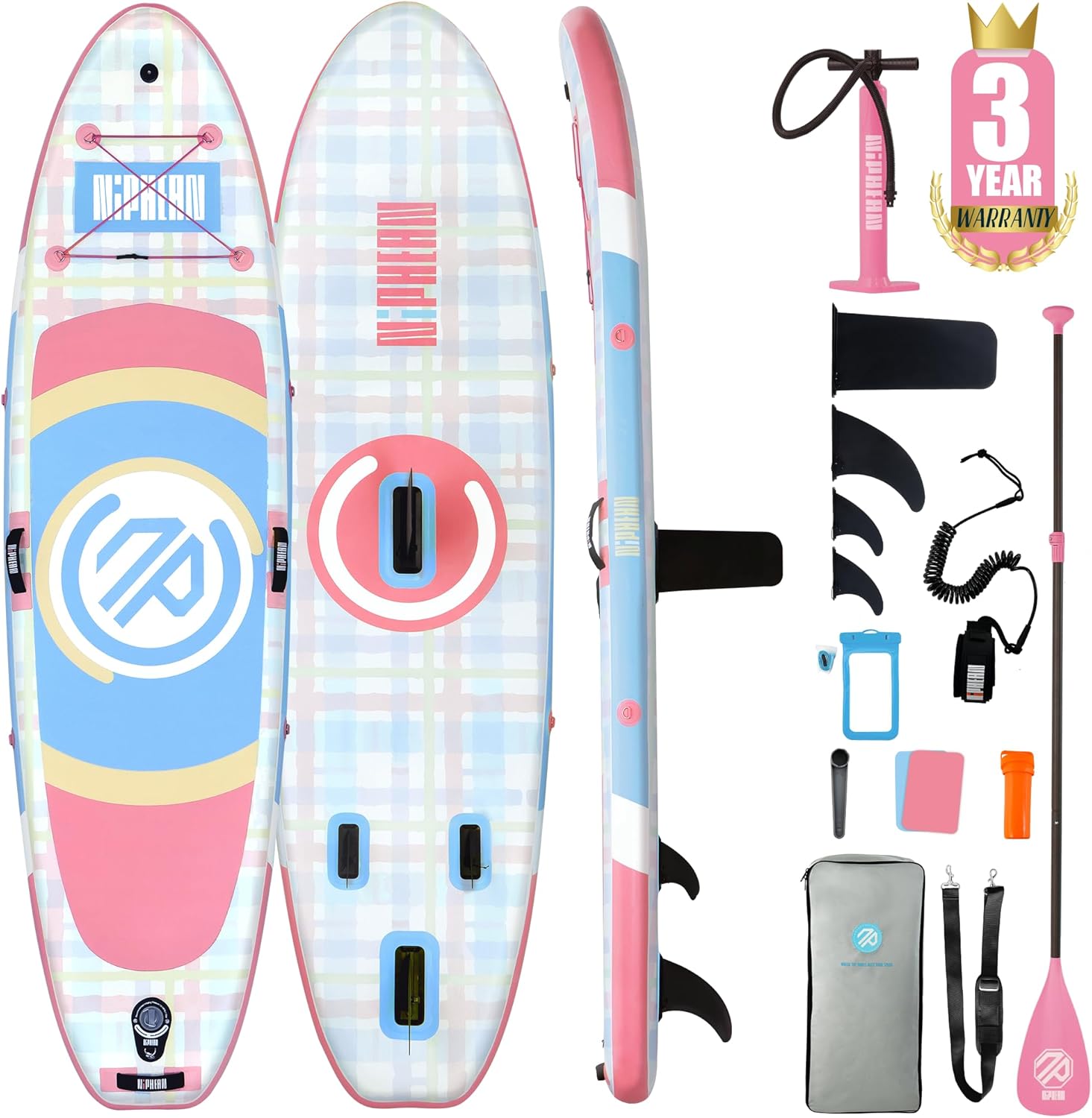 Niphean - Paddle gonflable adulte, ultraléger, siège, +30% stabilité, antidérapant, yoga, animaux
