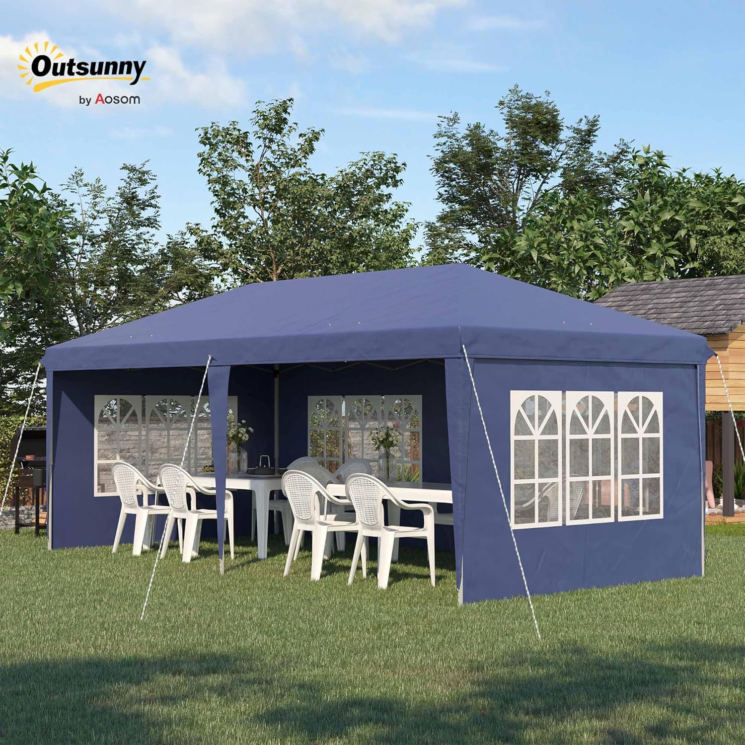 Outsunny – Tonnelle pop-up jardin 3x6 m, 3 côtés, sac transport
