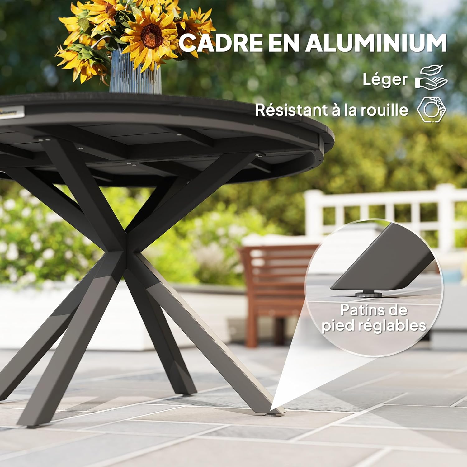 Outsunny - table ronde jardin série aluminium Ø118cm plateau effet bois