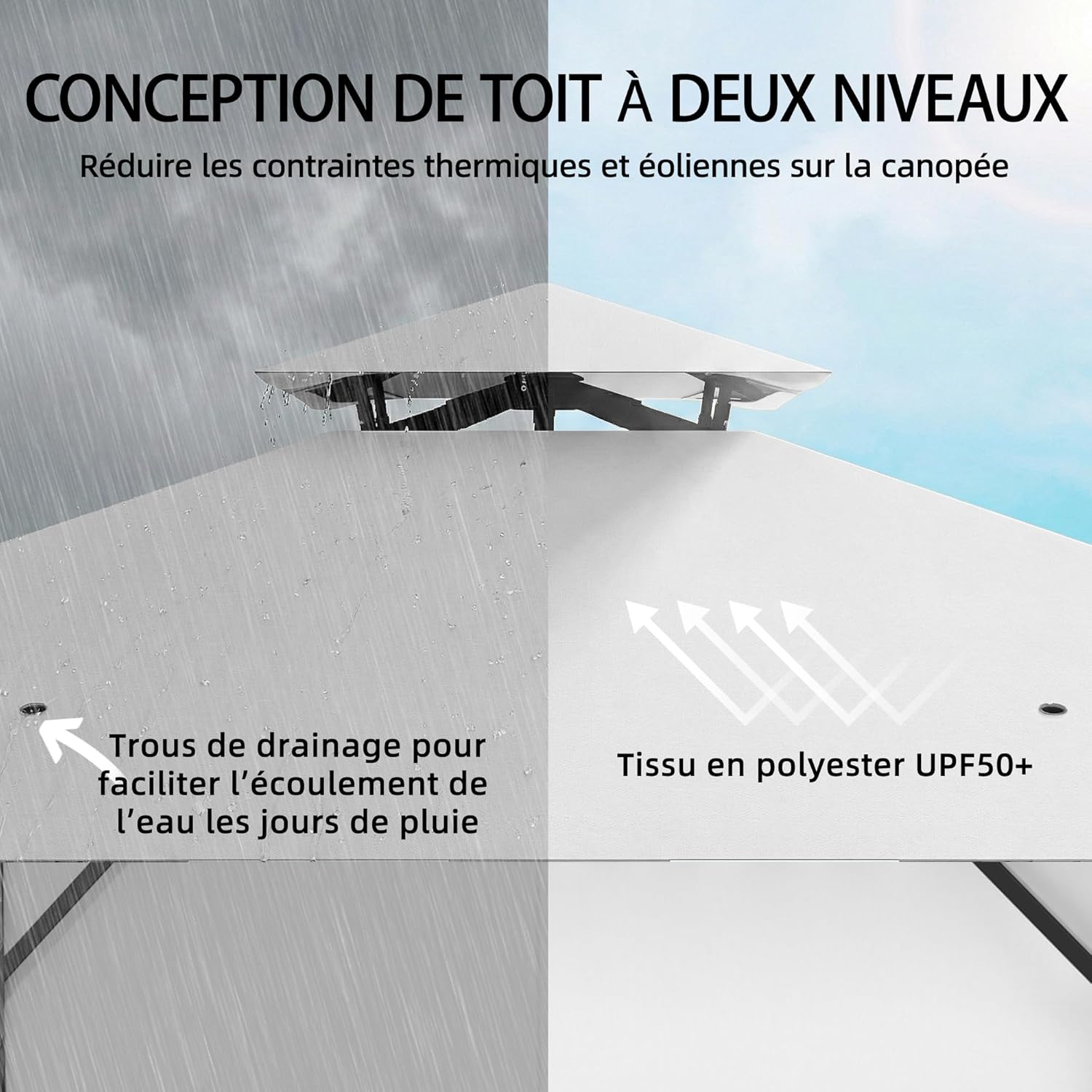 Outsunny - tonnelle pavillon 3x3m - métal robuste, toit double, rideaux, UPF50+