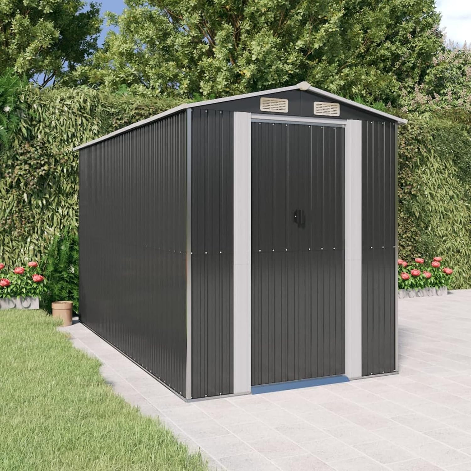Homgoday - Grand cabanon métal, gris, ventilation, sécurité -  HOMGODAY