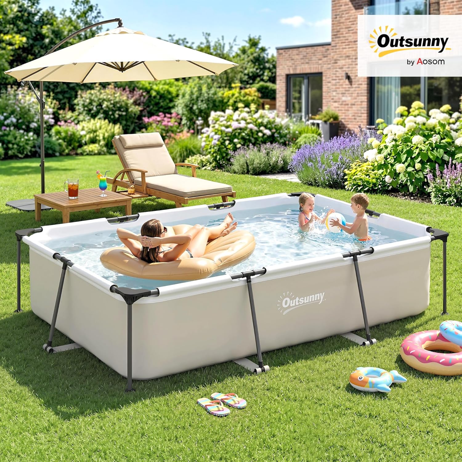 Outsunny - Piscine tubulaire rectangulaire - 316x238x66,5 cm - pompe de filtration, PVC triple couche, structure antirou