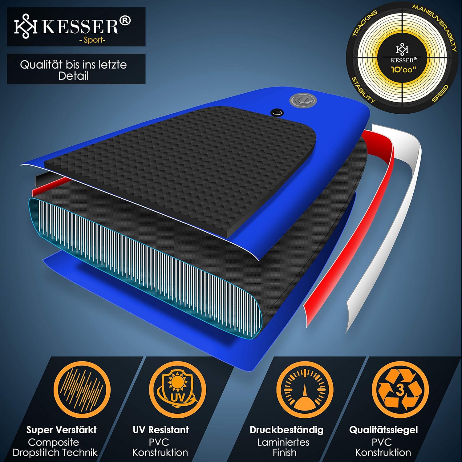 KESSER® Set Sup Board Gonflable Stand Up Paddle Board Premium Surfboard Sports Aquatiques | 6 Pouces d'épaisseur | Accessoires complets | 130kg
