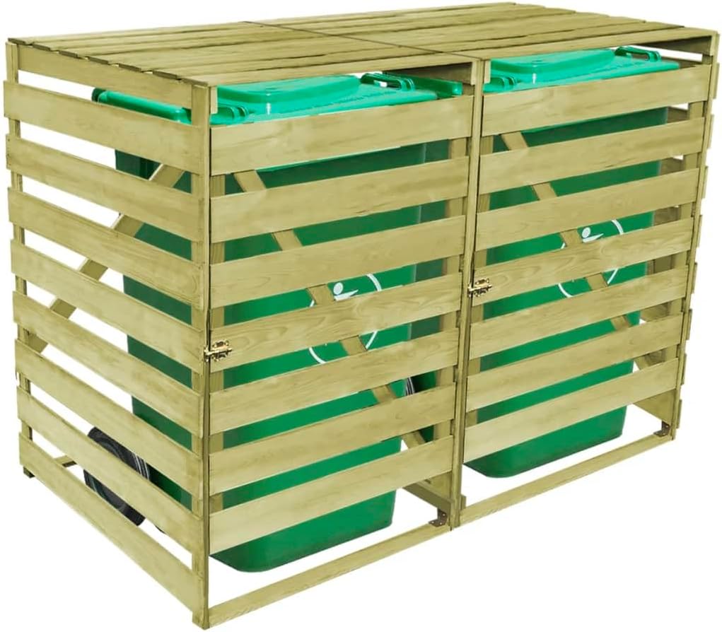 vidaXL - Abri poubelle double bois imprégné - extérieur jardin - pour 2 bacs, porte frontale