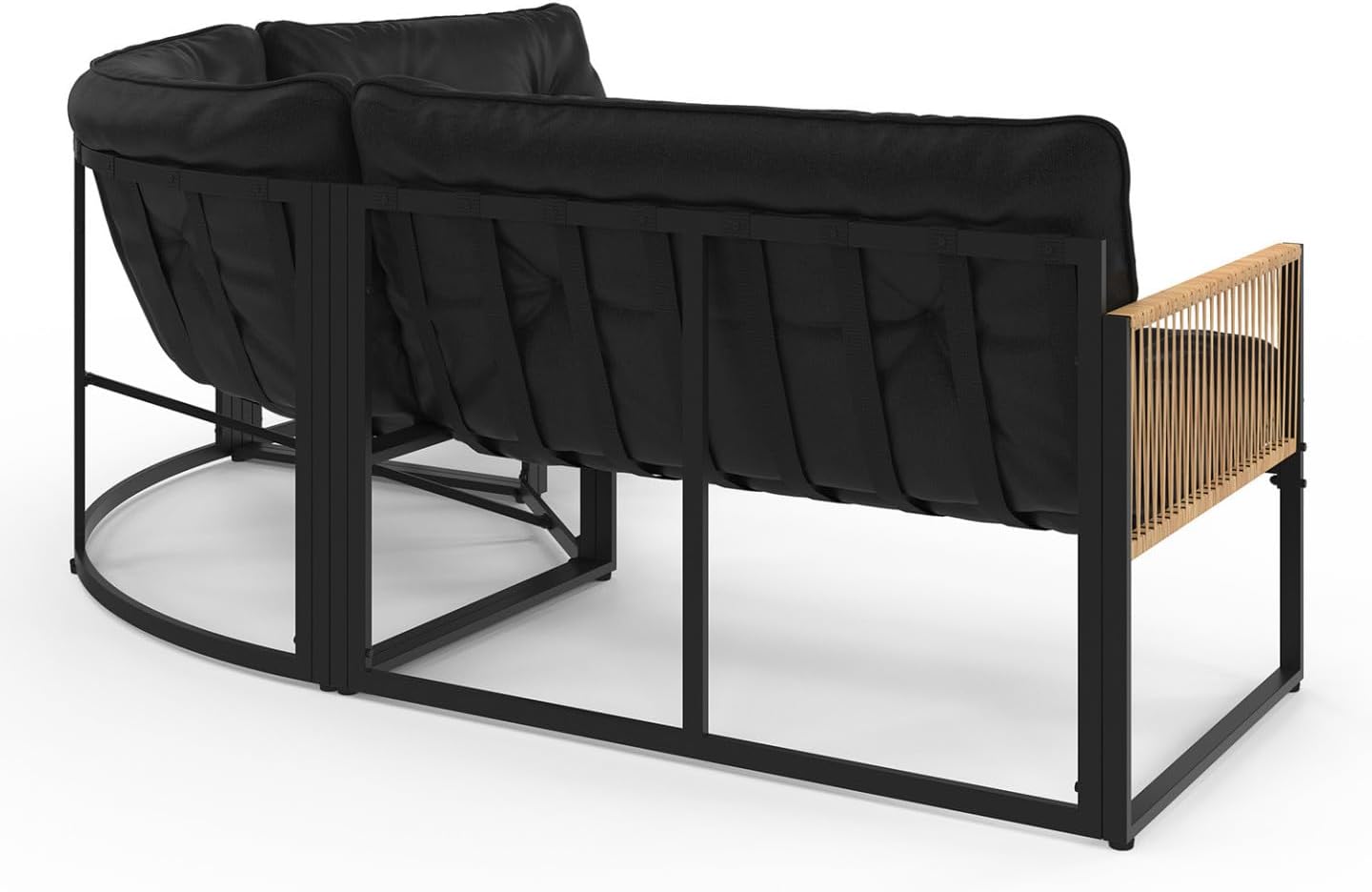 IDMarket - salon de jardin bas Rio - 6 places angle - métal et cordage rotin, coussins noirs