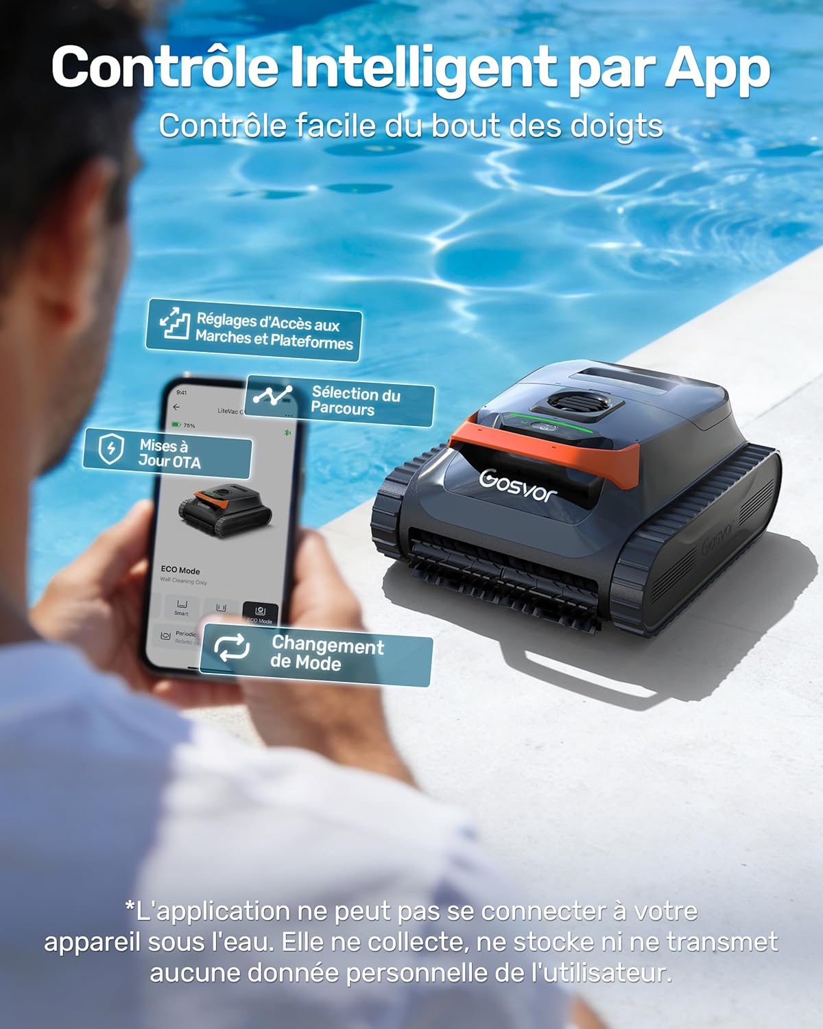 Gosvor - LiteVac Série - piscine jusqu’à 200m² - sans fil, double filtration, contrôle app, G1