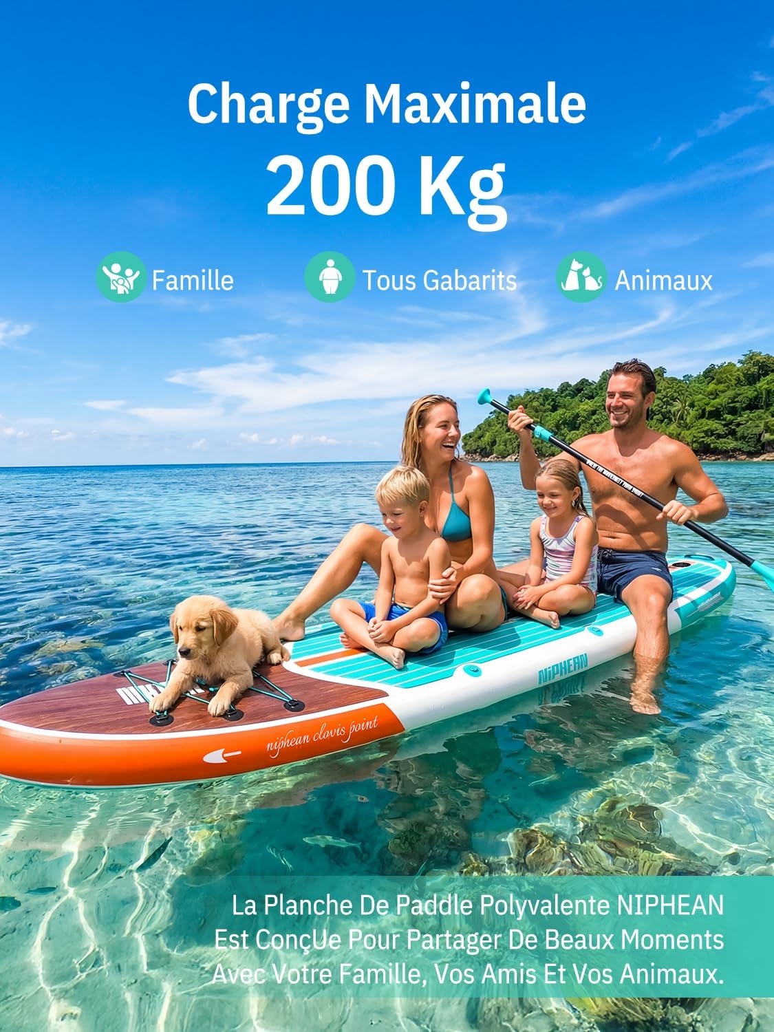 Niphean Paddle Gonflable Adulte avec Tous Les Accessoires, 320cm Planches de Stand Up Paddle Gonflables pour Tous Les Niveaux, Sup avec Capacité 200 kg pour 2 Personnes, Paddle Gonflable avec Siège