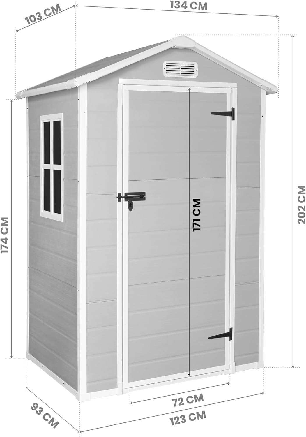 Abri de Jardin en Résine Aqua 1.4 - Assemblage Simple - Fenêtre à lumière du Jour - Panneaux de 12mm d'épaisseur - Plancher Inclus - Blanc Gris - Cabane de Stockage extérieur en PVC 1,37m2