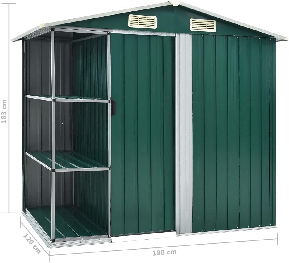 ShGaxin - abri de jardin extérieur avec étagère fer vert - 205x130x183 cm