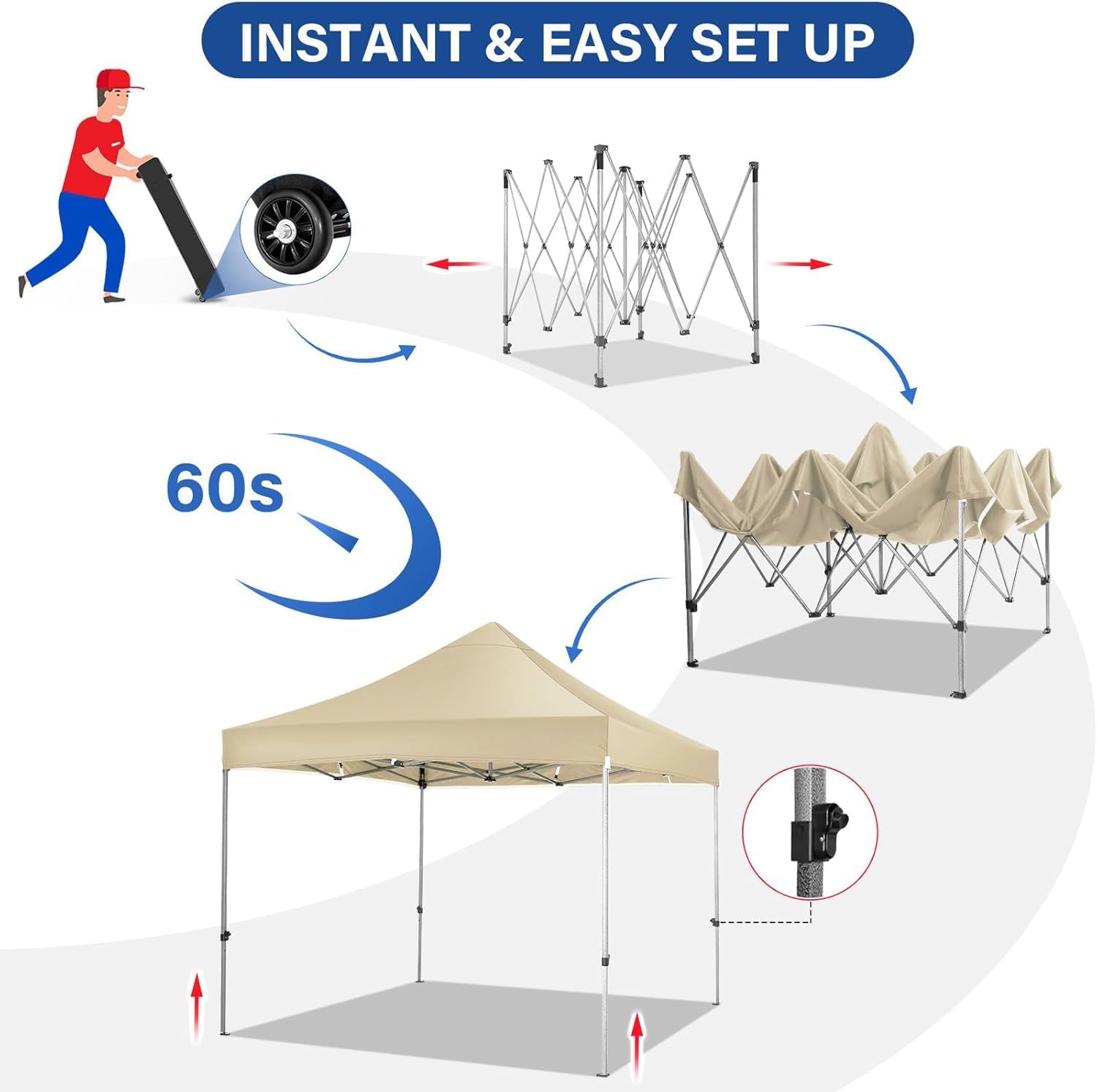 COBIZI - tonnelle pliante - 3x3 m - étanche, hiver, UV50+, 3 hauteurs, 4 panneaux, kaki