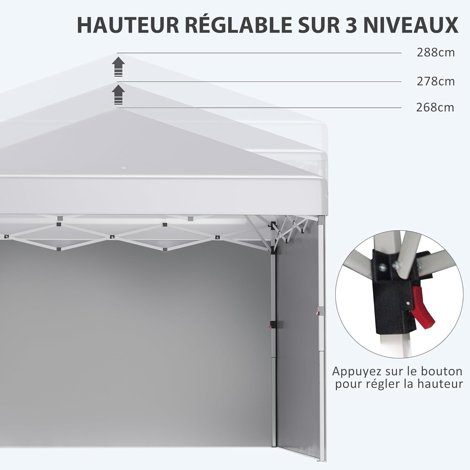 Outsunny - Tonnelle pop-up ajustable - 297x297x288cm - UV 30+ 2 parois, sac transport