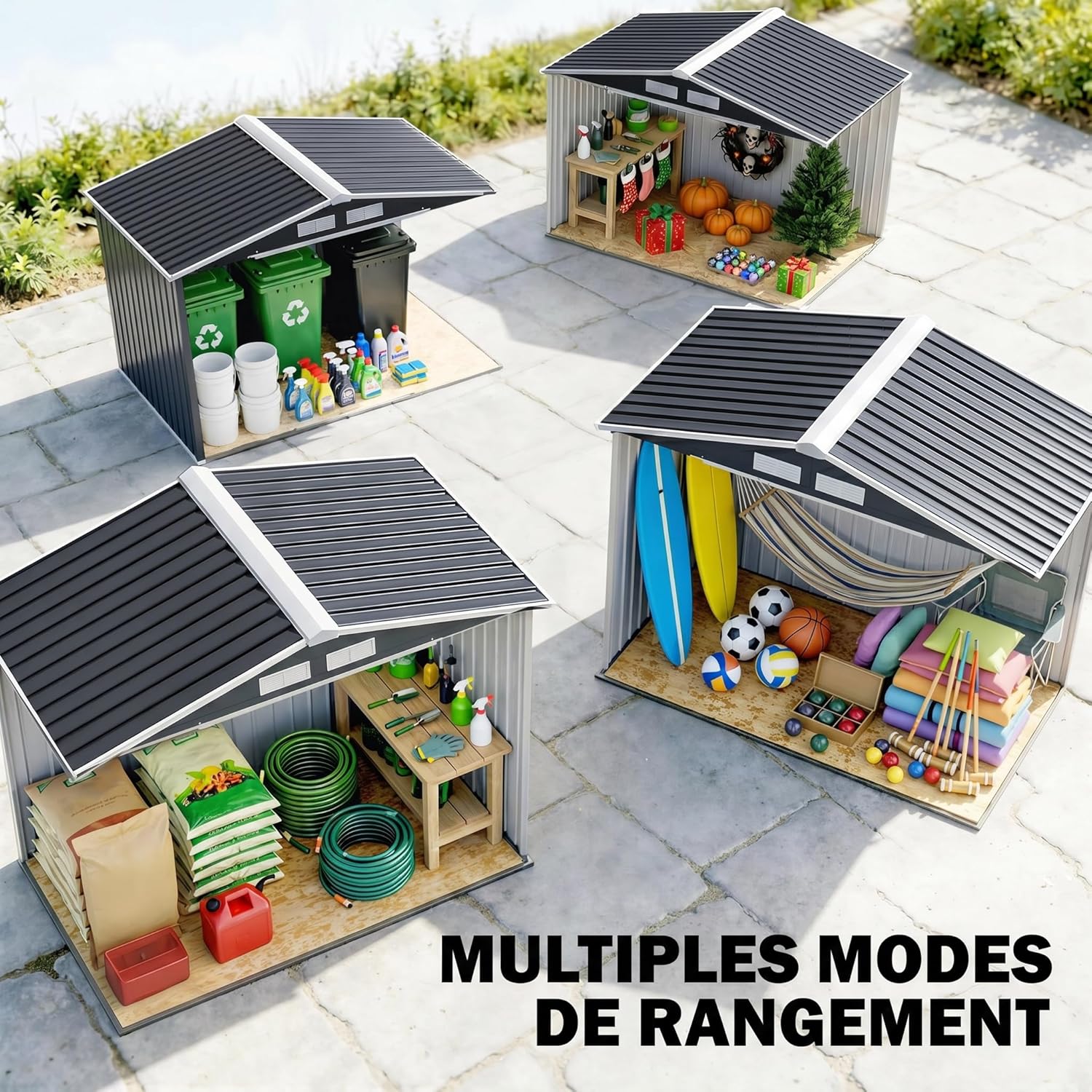 Outsunny - abri de jardin métal 2,77 m², 213x130x185 cm, porte verrouillable, 4 aérations