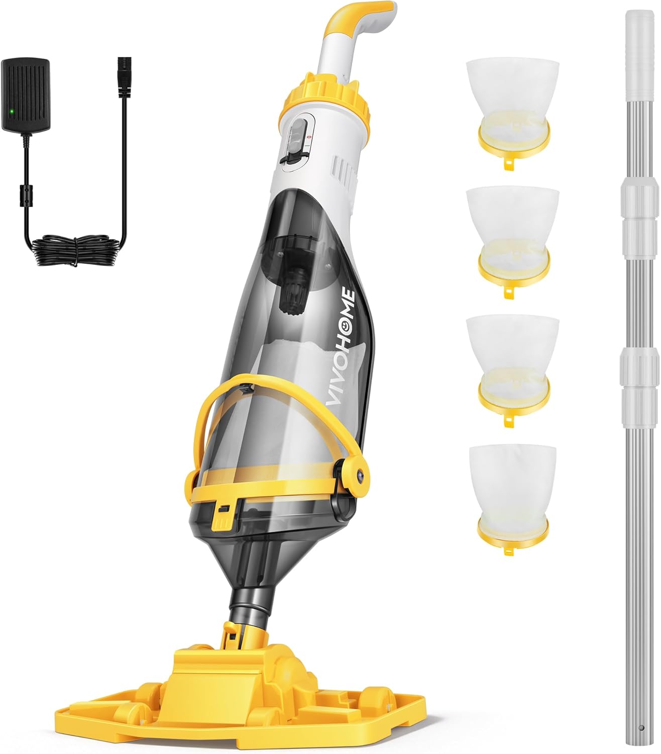 VIVOHOME Aspirateur de Piscine sans Fil avec Batterie et Perche Télescopique 213cm, Nettoyeur de Fond de Piscine Portable, Aspiration 70LPM pour Piscine Hors-Solet et Enterrée, Spa