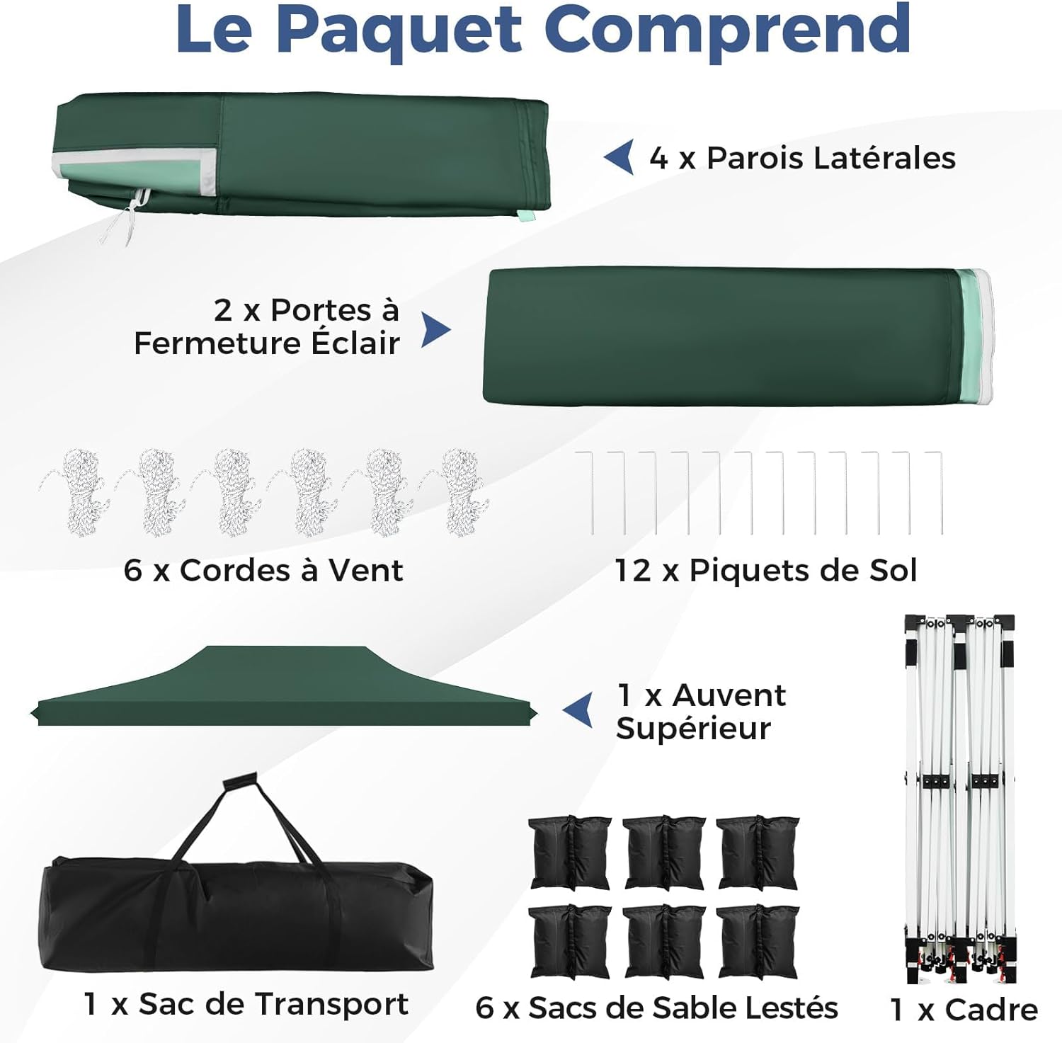 GOPLUS - tonnelle pliante 3x6m, imperméable, 6 bâches, sac transport
