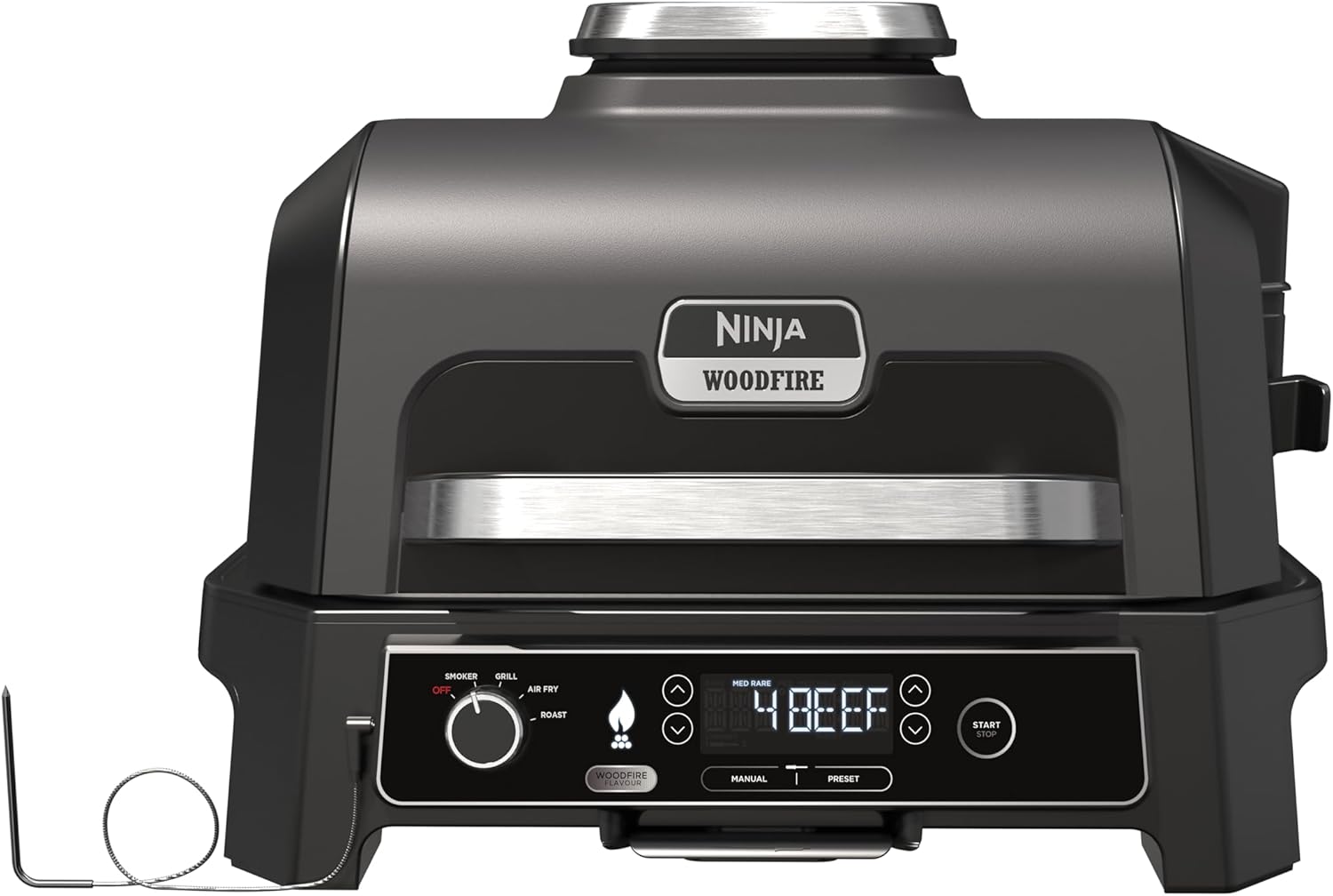 Ninja - Barbecue électrique Pro XL portable - Smart Cook, air fryer, thermomètre, fumoir, granulés Woodfire - OG850EU