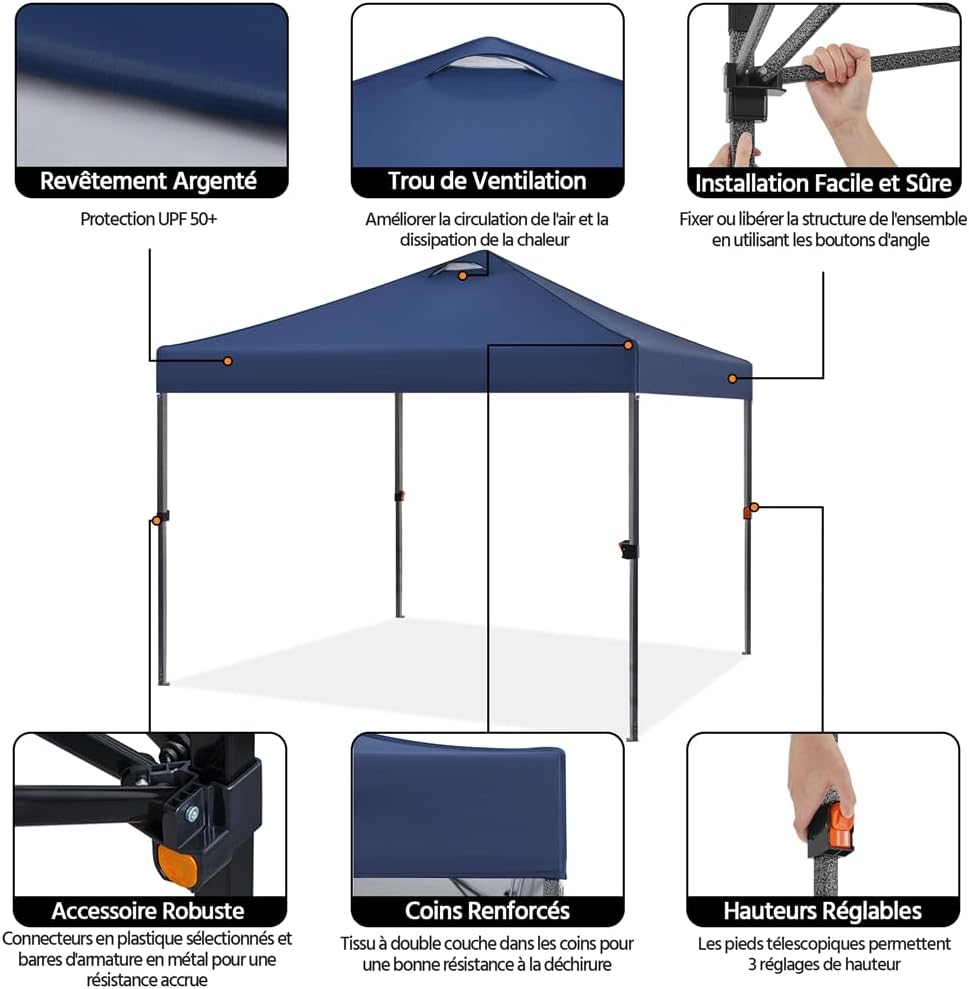 Yaheetech - tonnelle pliante série - 3x3m - imperméable, accessoires