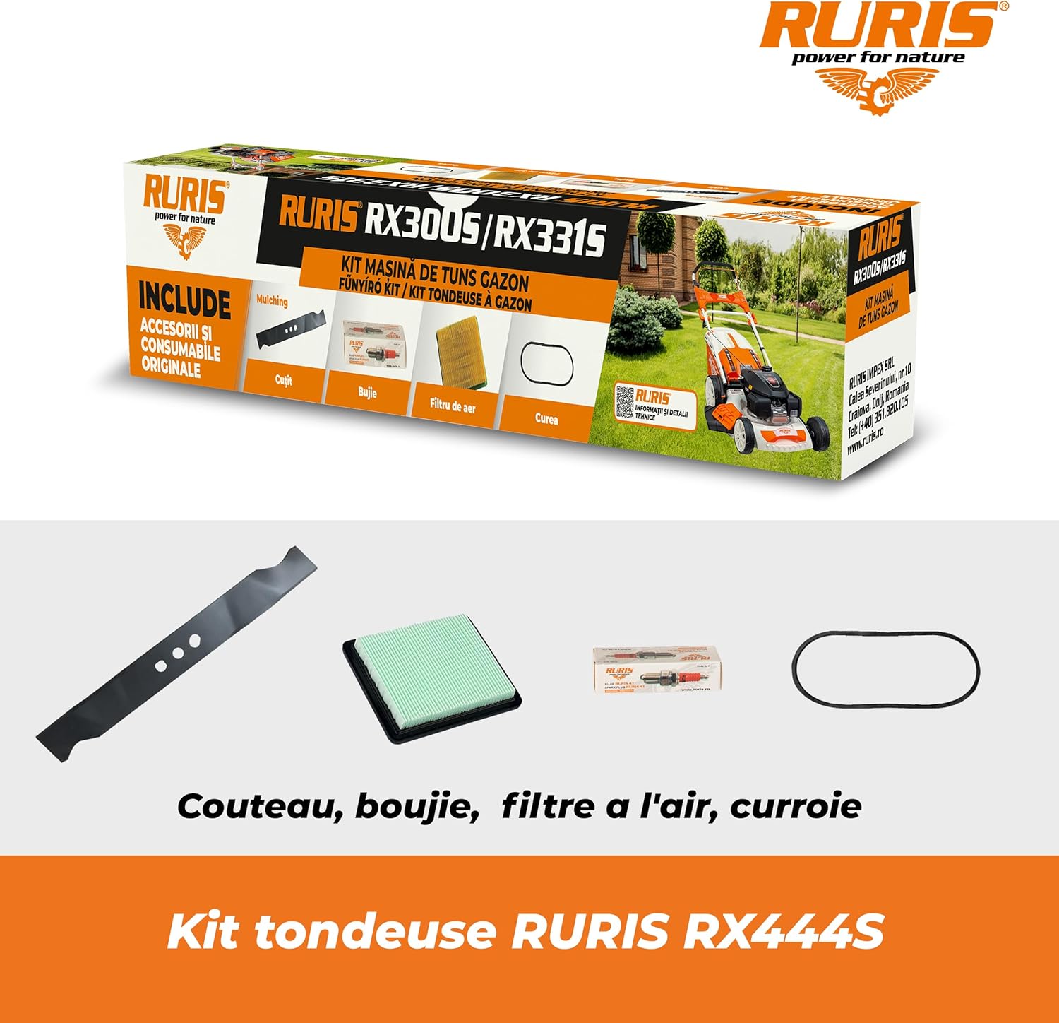 RURIS - RX444S - tondeuse 510mm, Honda 4,6CV, 65L, 5 fonctions