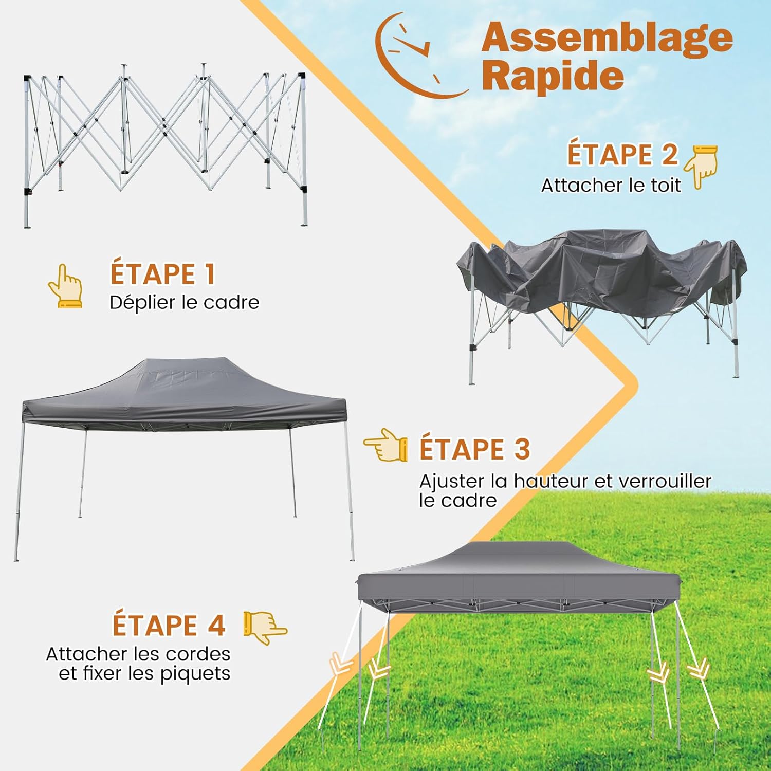 RELAX4LIFE Tonnelle Pliante 3x4,5 Imperméable, Tonnelle de Jardin Extérieur Pop-Up Facile à Monter, Hauteur Réglable, Protection UV, Barnum Tente de Réception, Sac à roulettes (Gris)