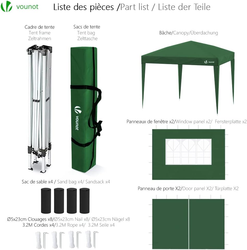 VOUNOT - tonnelle pliante série jardin 3x3m 4 côtés sacs transport