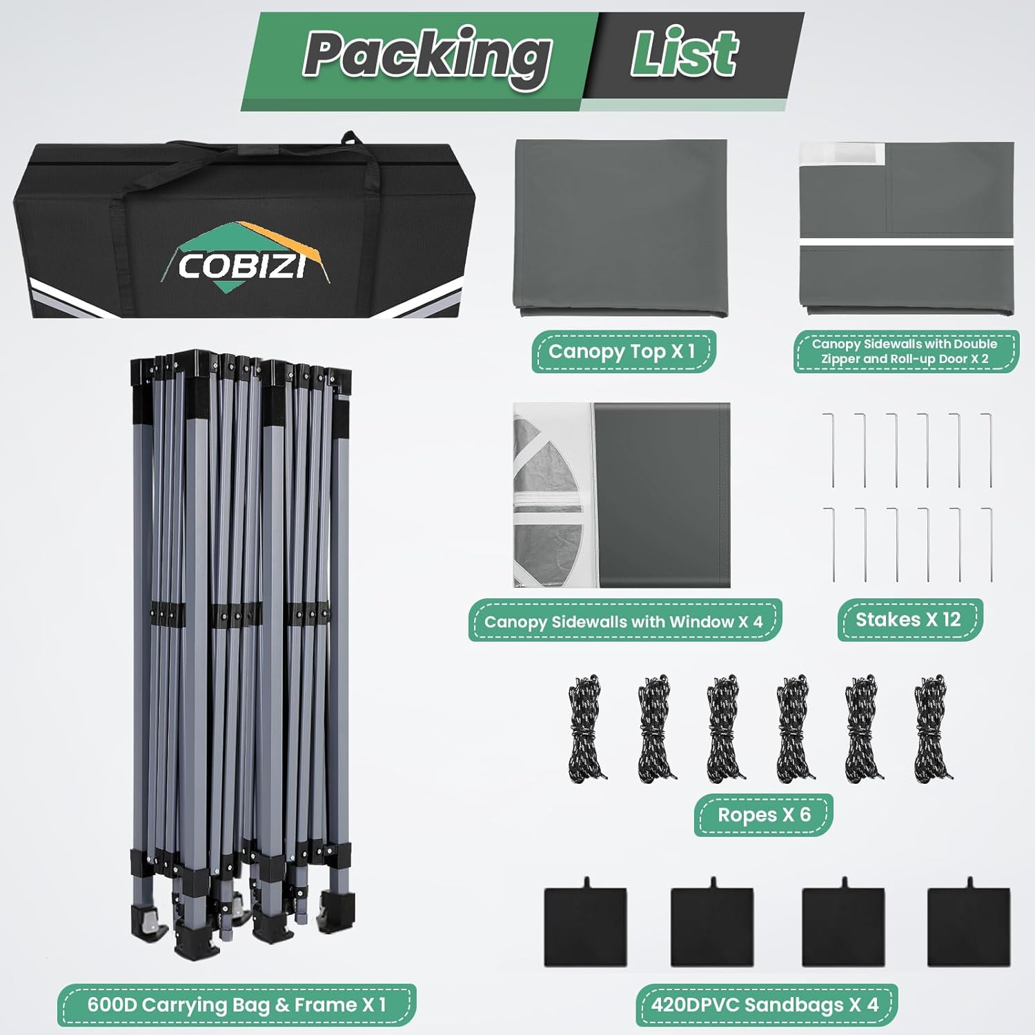 COBIZI - Tonnelle pliante série Pop up - 3x6m - imperméable, ventilation, anti-UV