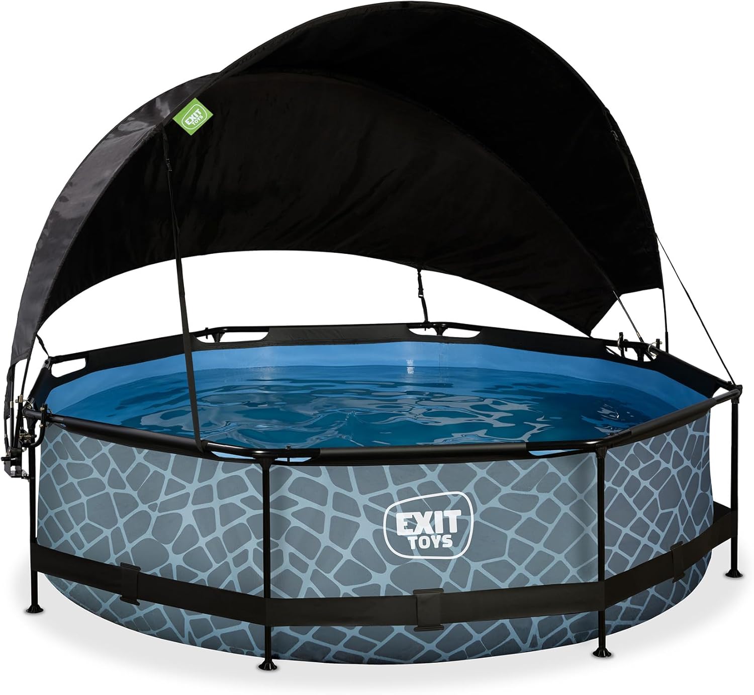 EXIT Toys Piscine Stone avec Voile d'Ombrage - ø300x76cm - Piscine Hors Sol Ronde avec Pompe Filtrante à Cartouche - Protection Optimale Contre Les Rayons UV - Entrée Basse - Design Unique - Gris